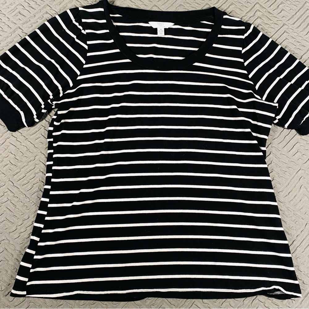 Time and Tru Striped Top Black & White Medium EUC